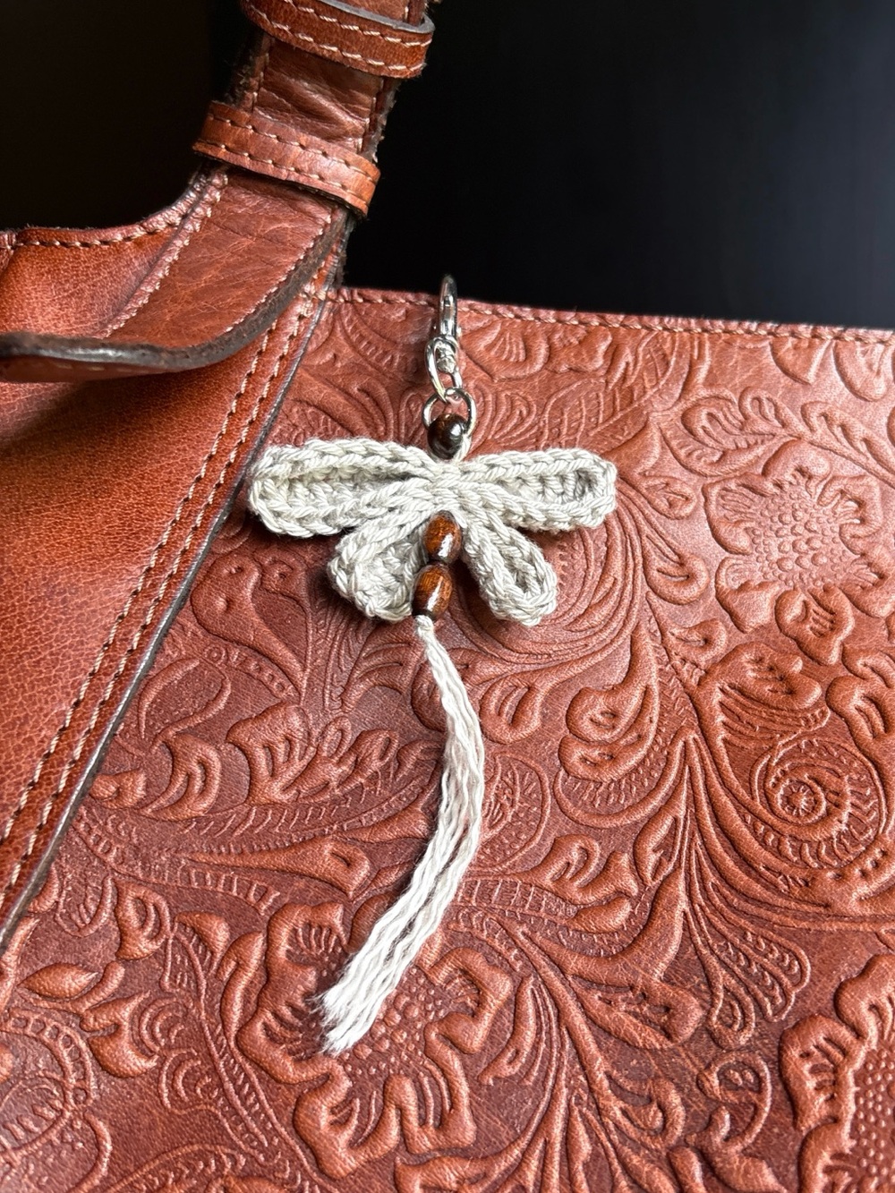 Crochet Boho Beaded Dragonfly Bag Charm / Keychain ~ Handmade Item